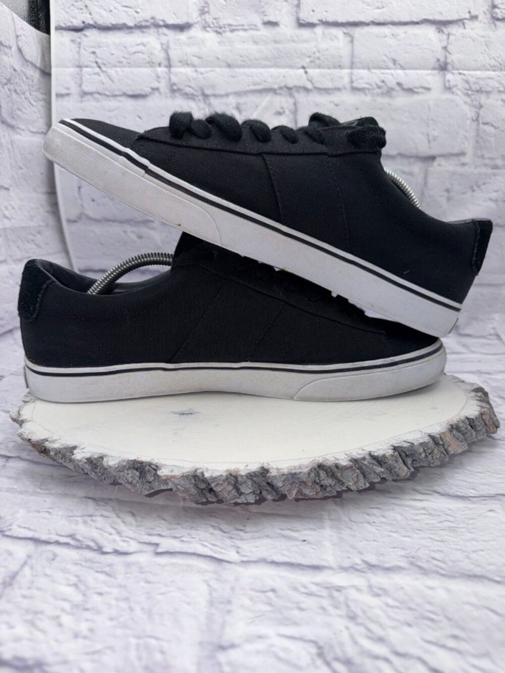 Mens Polo Ralph Lauren Sayer Black Canvas and Suede Sneakers Shoes Sz 11.5 - Picture 6 of 9